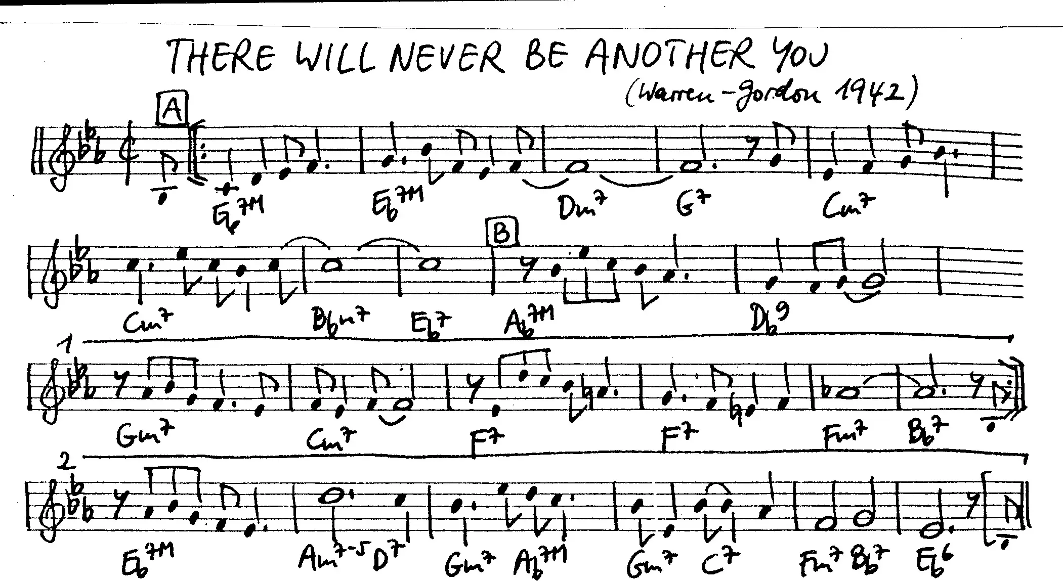 there will never be another you free jazz leadsheet - Courtesy of the Jungle Jazz Band
